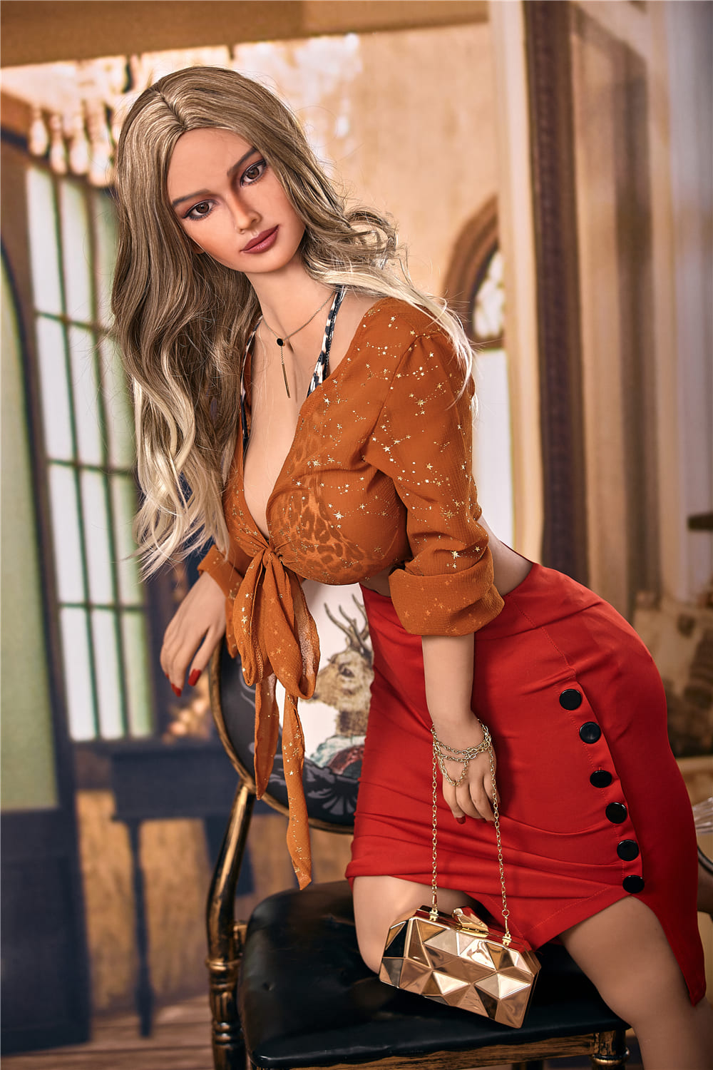 Секс-лялька Katie фото 17 - SexDolls.com.ua Секс лялька Katie в червоній спідниці позує