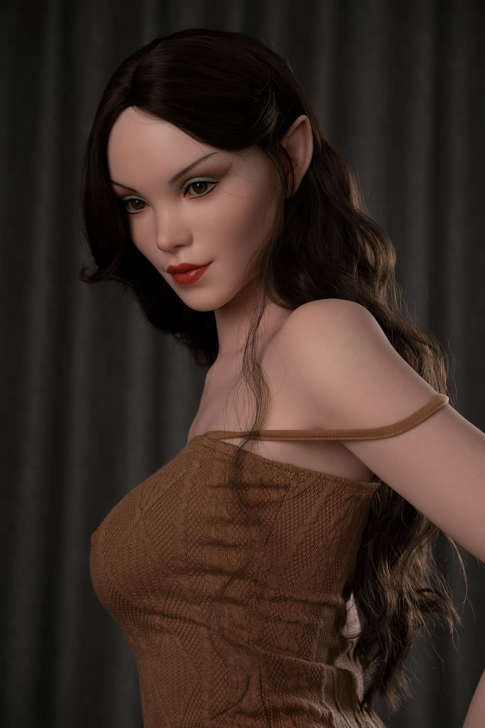 Секс-лялька Zelda фото 1 - SexDolls.com.ua Секс лялька Zelda в коричневій короткій сукні і довгим волоссям фото обличчя