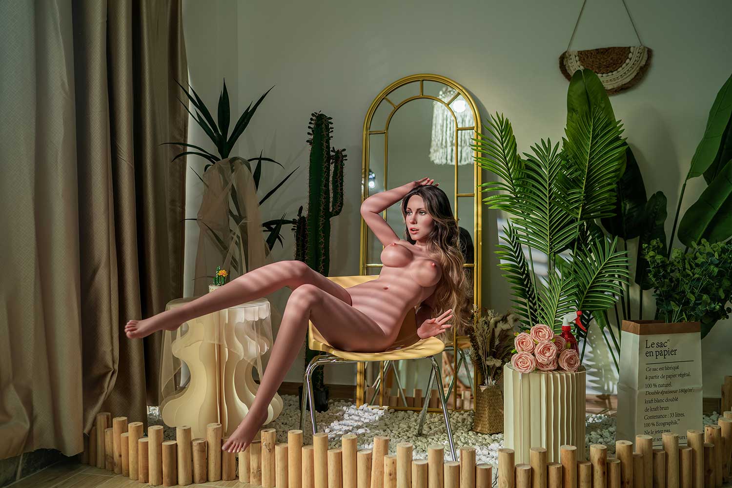 Секс-лялька Chelan - фото 3 - SexDolls.com.ua Секс лялька Chelan оголена на жовтому стільці